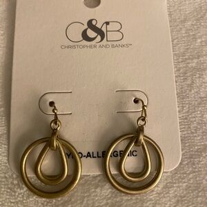 Christopher & Banks Antique Gold Colored Hoop Earrings